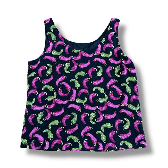 Ann May 100% Silk Tank Top Women’s Small Chili Pepper Print Sleeveless Blouse - Picture 3 of 5